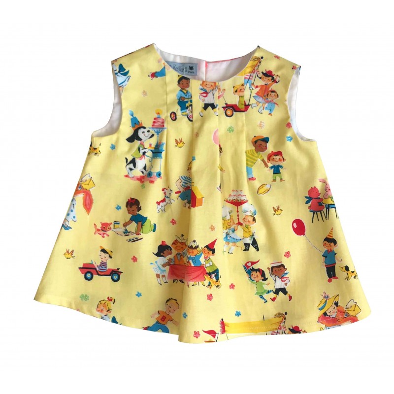 Robe  enfant jaune motif vintage